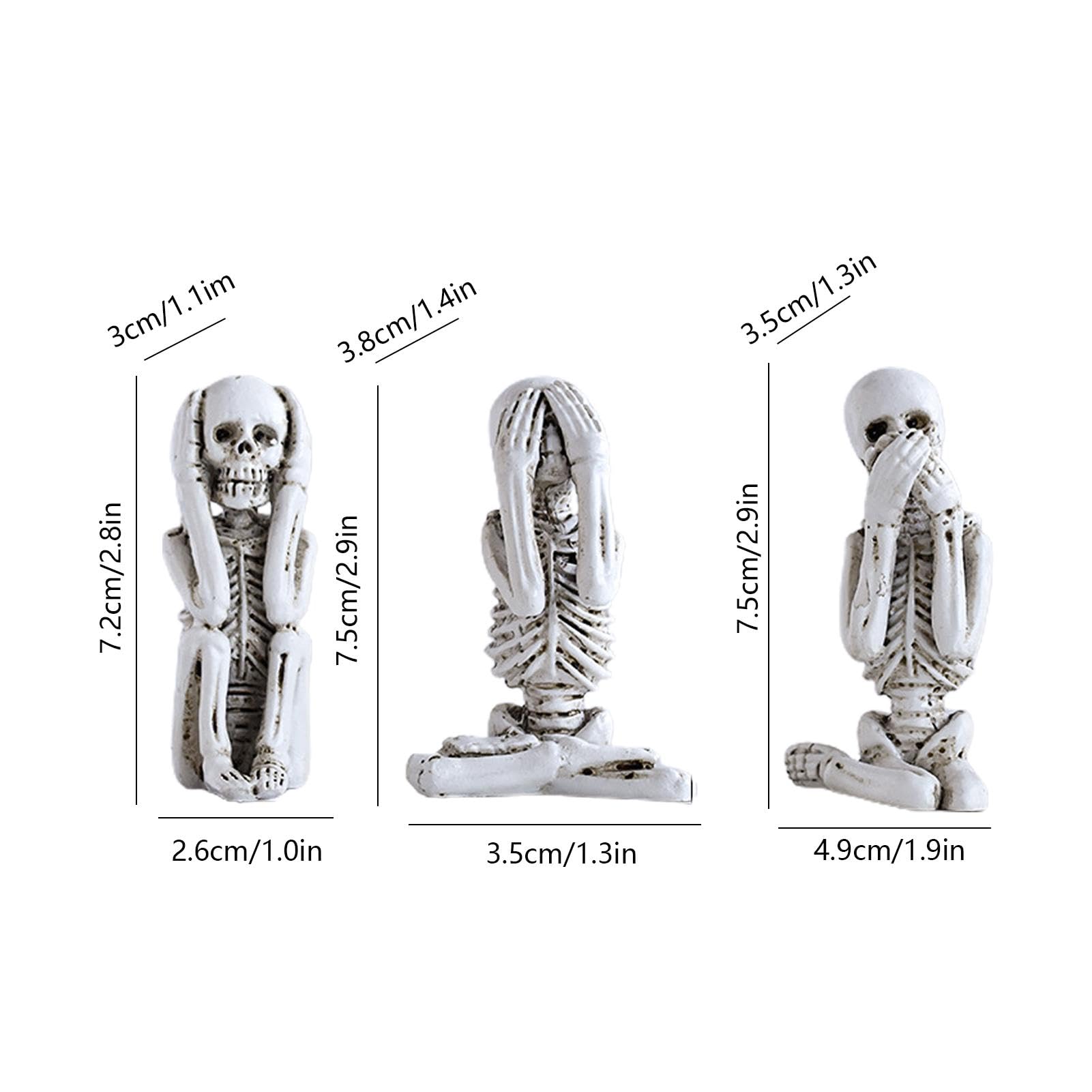 Set Di 3 Statuette Scheletro Sedute Per Halloween - Non Vedo, Non Sento, Non Parlo - Decorazione Gotica Vintage In Resina - 3