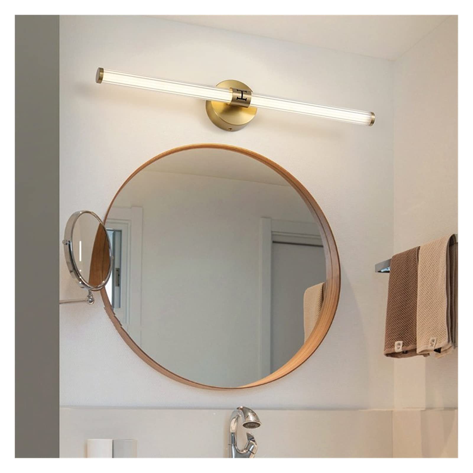 ZTCHSENZT Wall Sconces, Nordic Copper Mirror Front Light Minimalist LED Wall Sconce Lamp for Bathroom Toilet Makeup Mirror Cabinet Bedroom Lighting,B-59cm-Golden