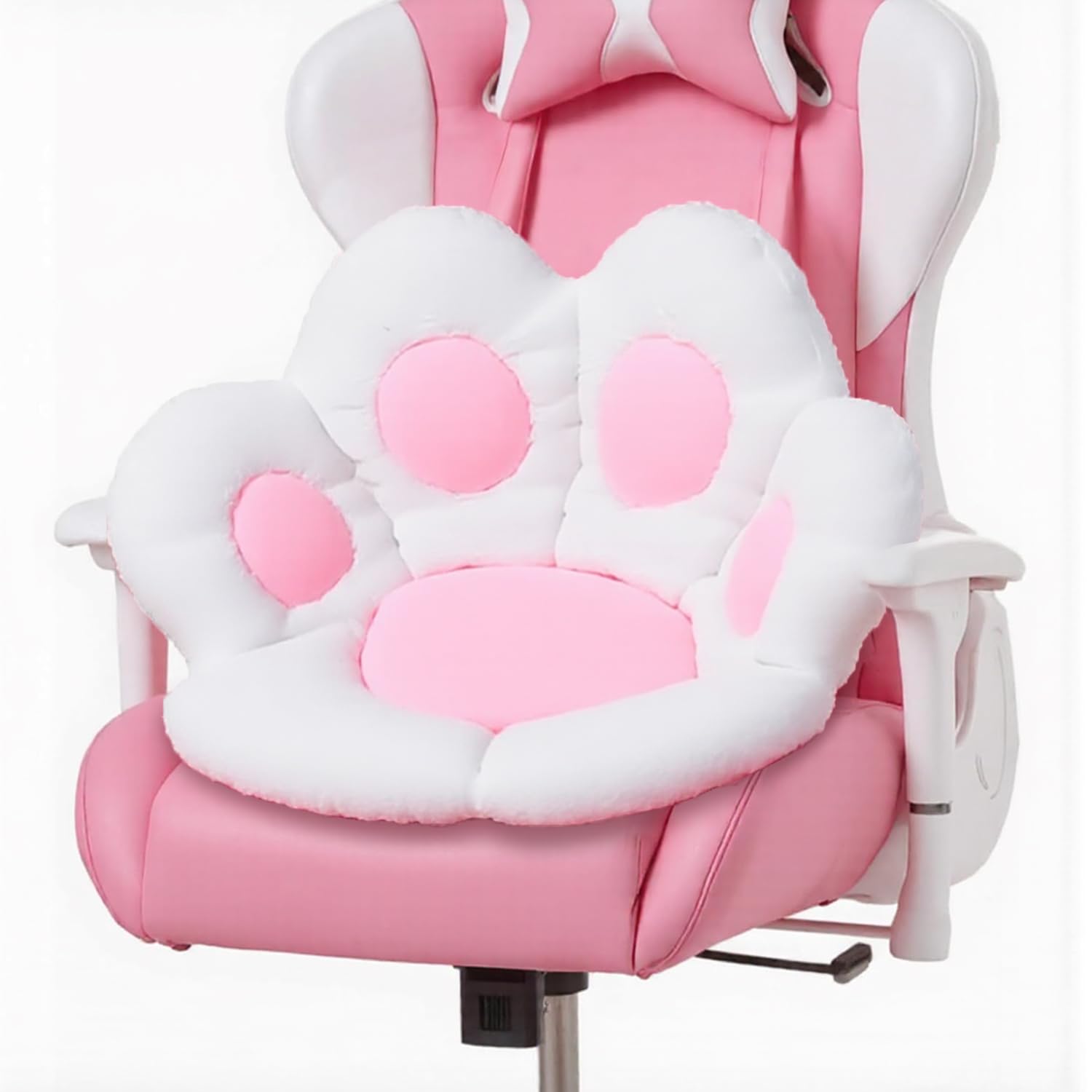 Cojín de asiento con forma de pata de gato, bonito cojín para silla de oficina, silla de juegos, silla de ruedas, asiento de coche, ciática, dolor de coxis (blanco)
