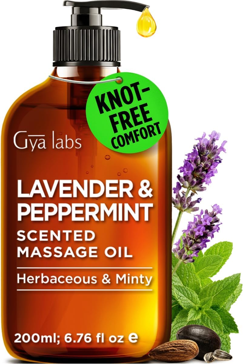Gya Labs Lavender & Peppermint Massage Oil - 6.76 Fl Oz - Sore Muscle Massage Oil for Relaxation and Recovery - Fast-Absorbing and Non-Greasy Formula, Non-GMO, Cruelty-Free