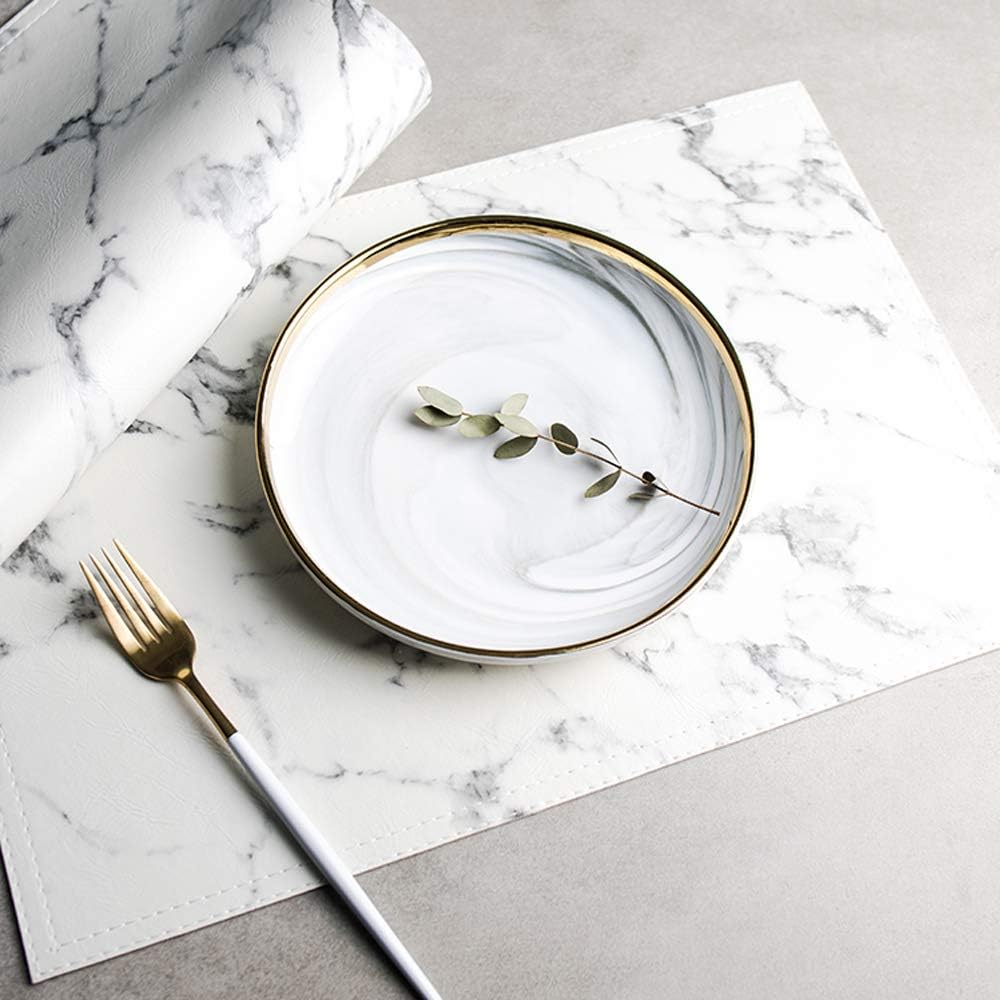 Marble Leather Placemats for Dining Table Waterproof Set of 4 Marble Decor for Kitchen Table Easy to Clean PU Place Mats for Dinning,Office (Marble（White）)