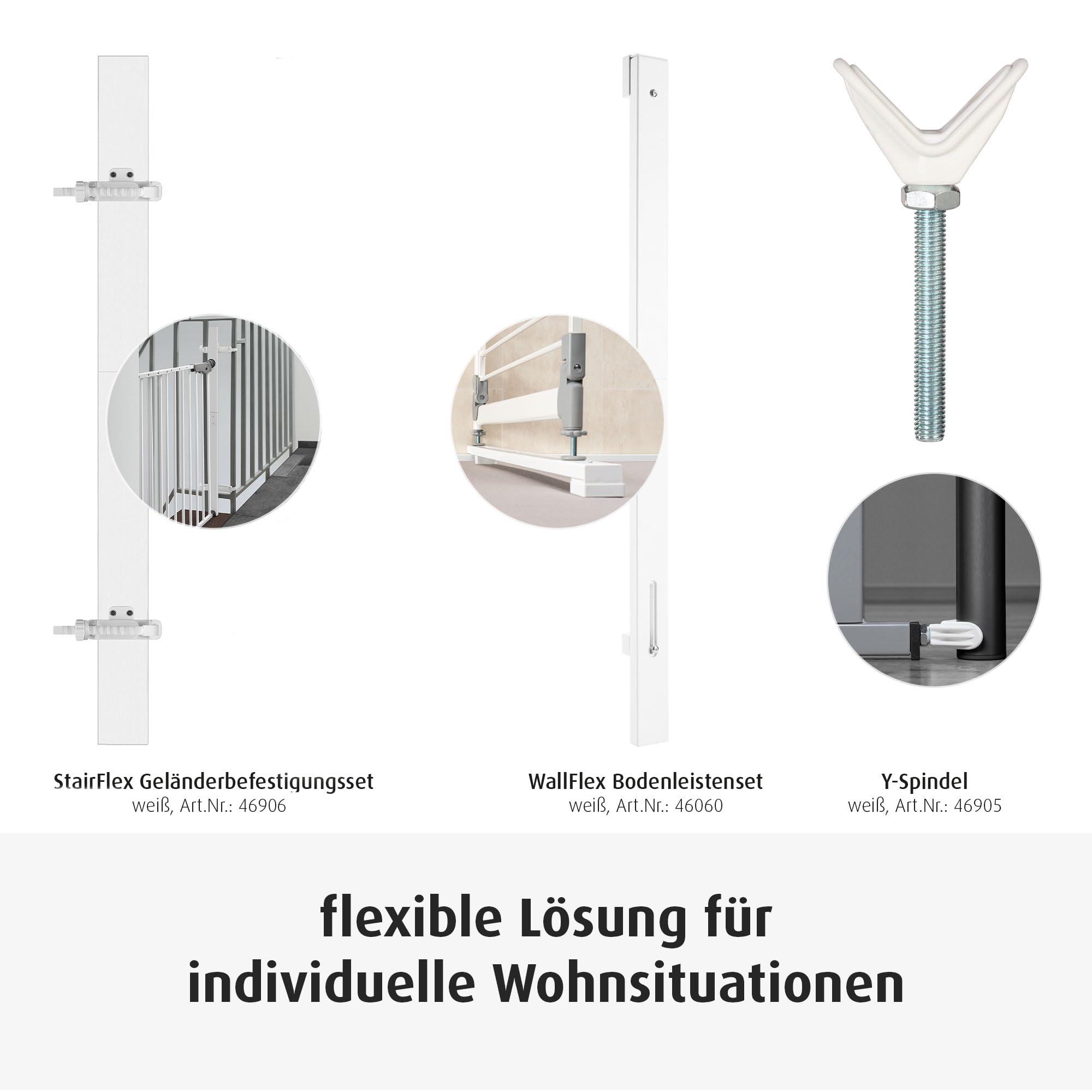 Reer WallFlex Abstandhalter zu Fußbodenleisten für alle Tür- und Treppengitter, weiß