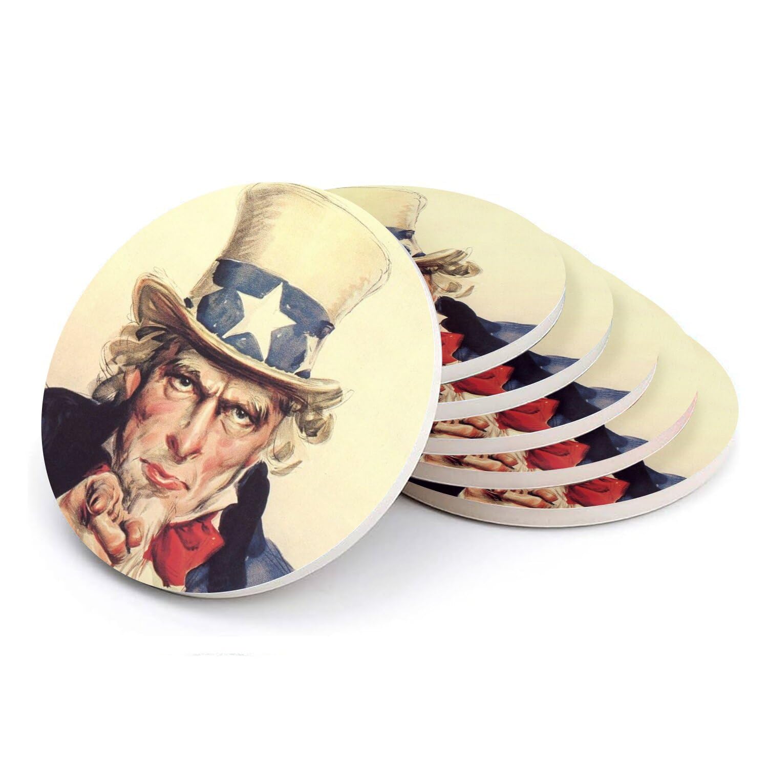 Sous-verre ronds en céramique premium vintage Uncle Sam style 70s