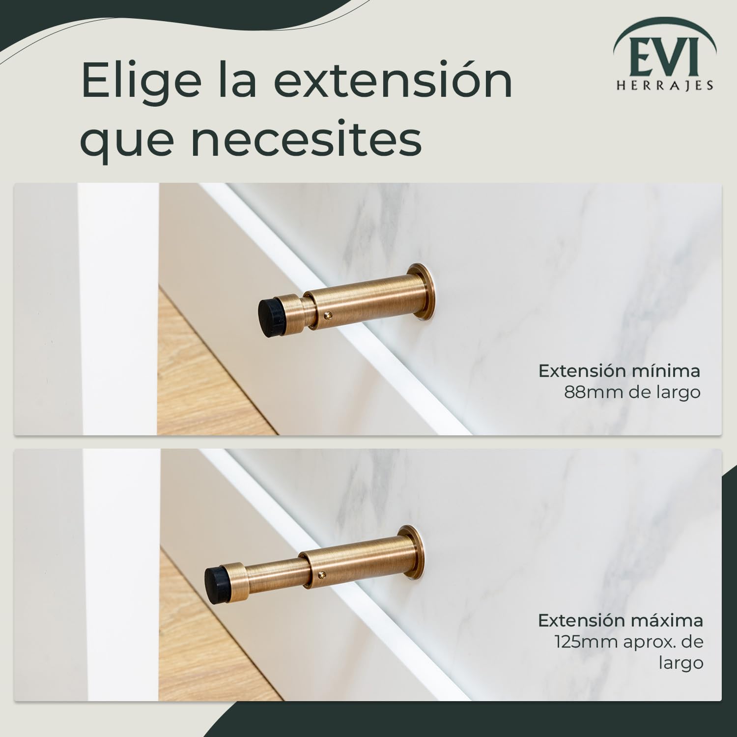 EVI HERRAJES Tope de Puerta de Pared Regulable, Instalación con Tirafondo en Base Roscada, Protectores Incluidos, I-282CBCU (Latón Cuero Envenjecido)