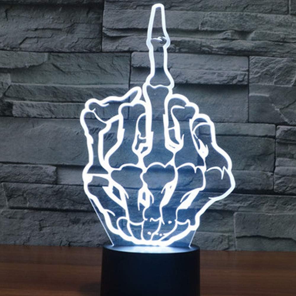 Threetoo 3D Middle Finger Gesture Visual NightLight, 3D LED Acrylic Panel 7 Color Change Table Lamp Xmas Toy Gifts