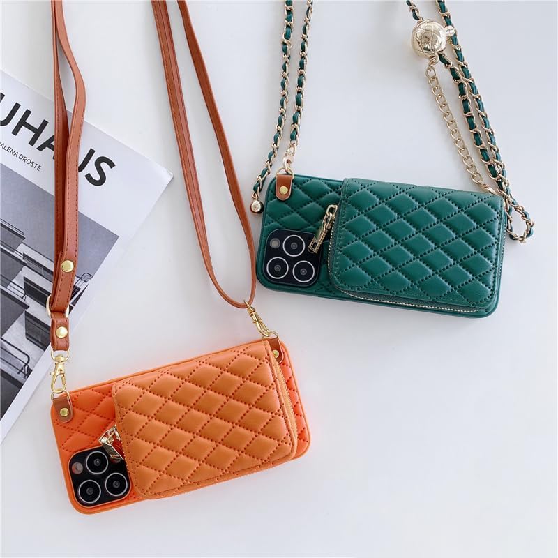 for iPhone 16 Pro Case Wallet for Women, Stylish Crossbody Wallet Case with Detachable Chain Strap&Card Slots Holder, Quilted PU Leather Kickstand Phone Cases for iPhone 16 Pro, 6.3” Green - Image 6