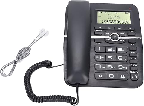 Desktop corded phone, 4 groups of high-speed dialing function, corded landline, clear display, simple and convenient, for office/hotel Black