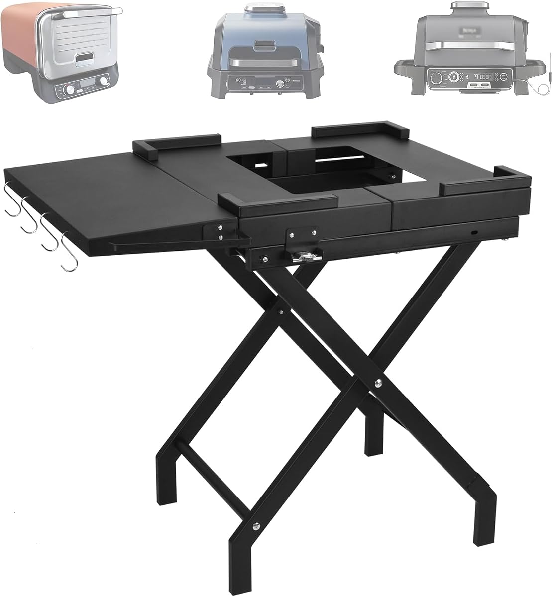 Grill Table Folding Stand for Ninja Outdoor Woodfire Series OG700 OG800 OG900 Series OO101 Woodfire Pizza Oven, Metal Stand Solid and Sturdy