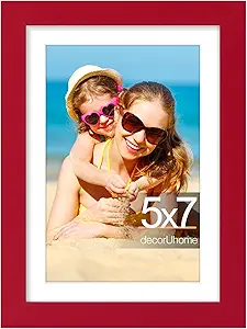 decorUhome 5x7 Picture Frame, Display Photos 4x6 with Mat or 5x7 Unmatted, Engineered Wood Frame with Plexiglass for Wall and Tabletop Display, Red, Set of 1