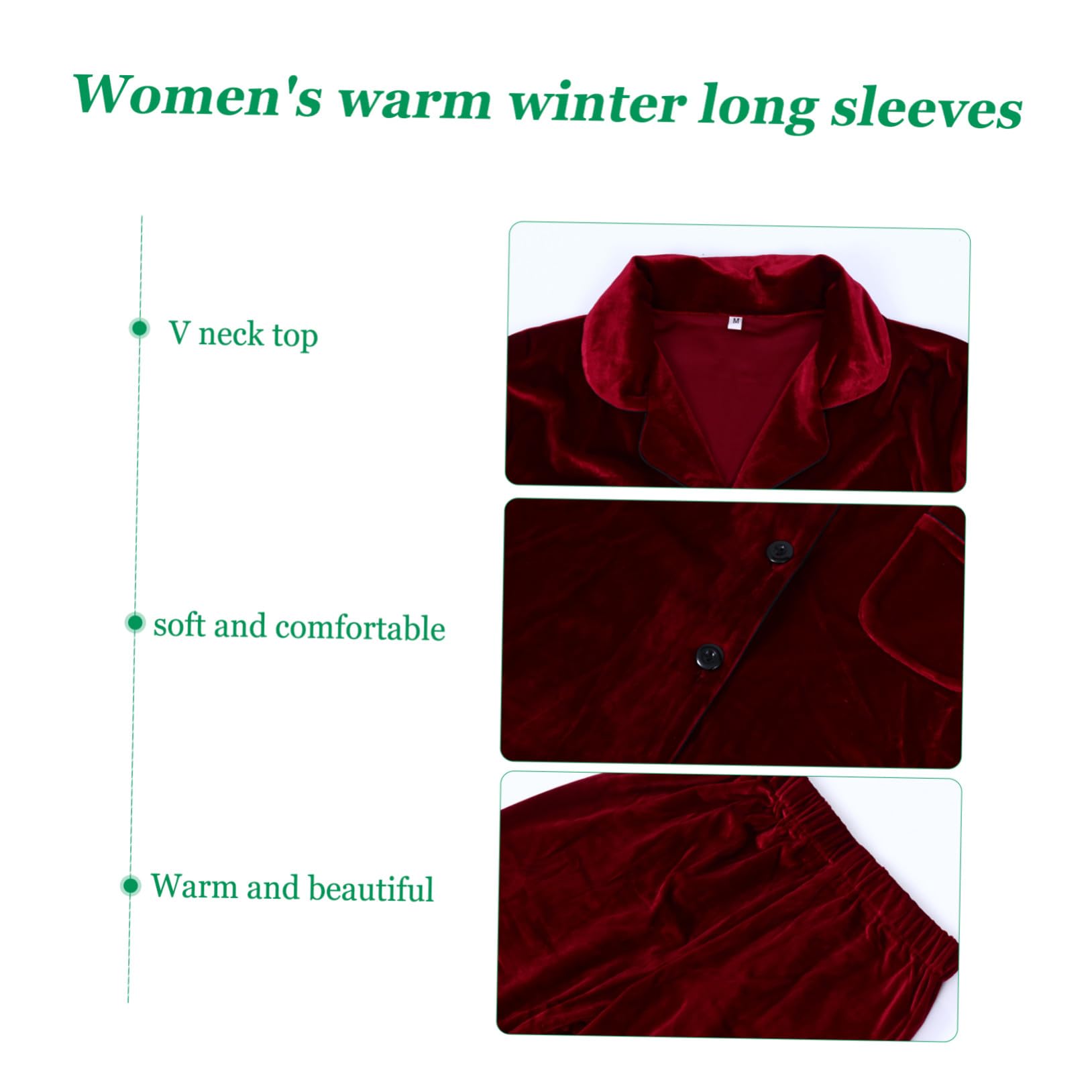 BESPORTBLE Conjunto de Pijama de Manga Larga para Mujer Invierno, Pijama Adulto Cálido de Poliéster y Spandex, Fácil de Poner y Quitar, Adecuado para Uso en Casa en Otoño E Invierno