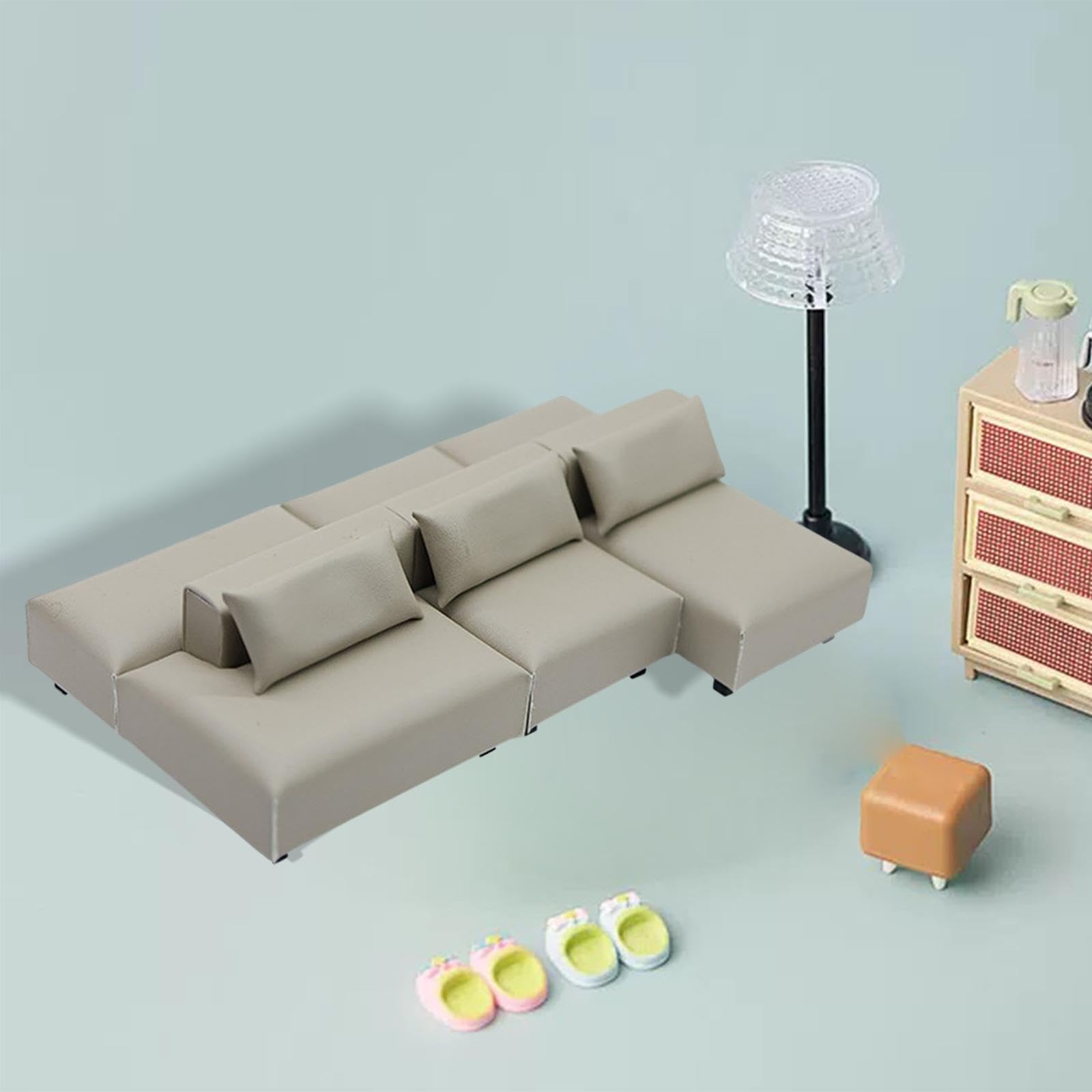 harayaa Sofá Miniatura para Casa de Muñecas, Sofá Moderno para Casa de Muñecas, Juguete de Juego de Imitación, Micromuebles, Cojín Artificial, Fabricado, S 2 Rows Gray
