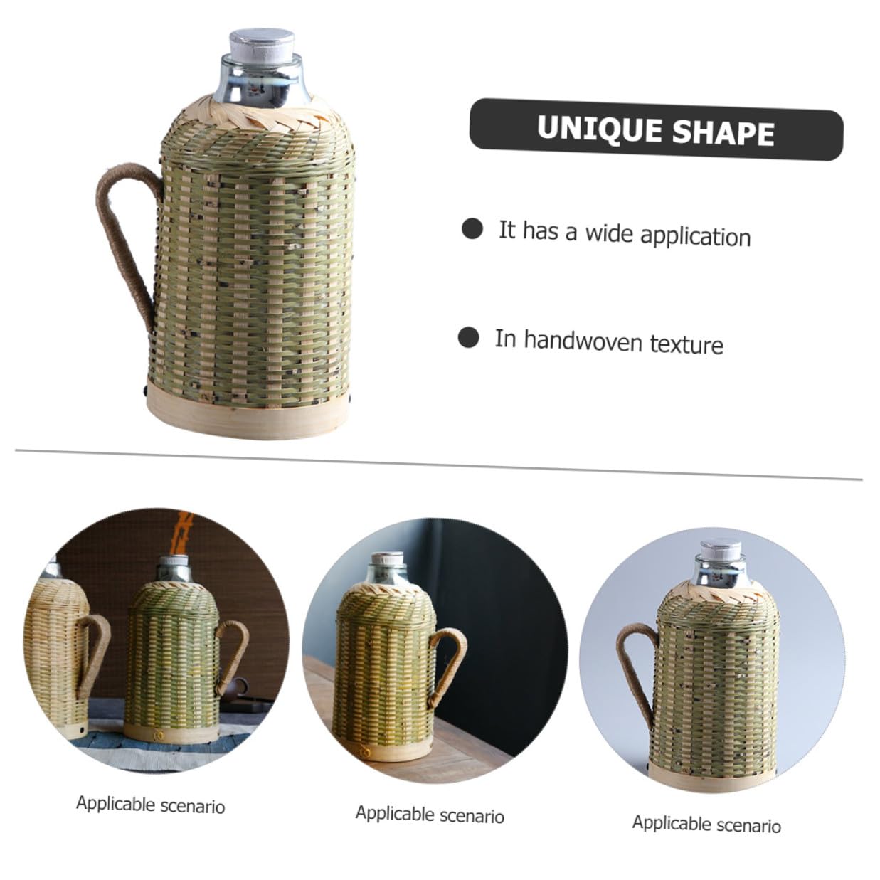 Bouteille d'Eau Isotherme Tissée en Bambou 16 L Doublure en Verre Gourde Rétro pour Randonnée et Maison Pichet sous Vide pour Thé et Eau Chaude Style Chinois Traditionnel