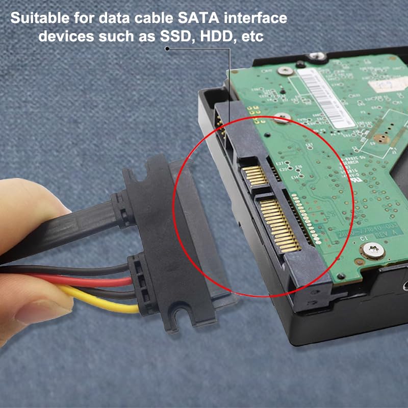 Miniatura 7 de Cable de extensión SATA de alimentación y datos de 22 pines, cable de extensión SATA macho a hembra de 7+15 pines para HDD, SSD, unidades ópticas,