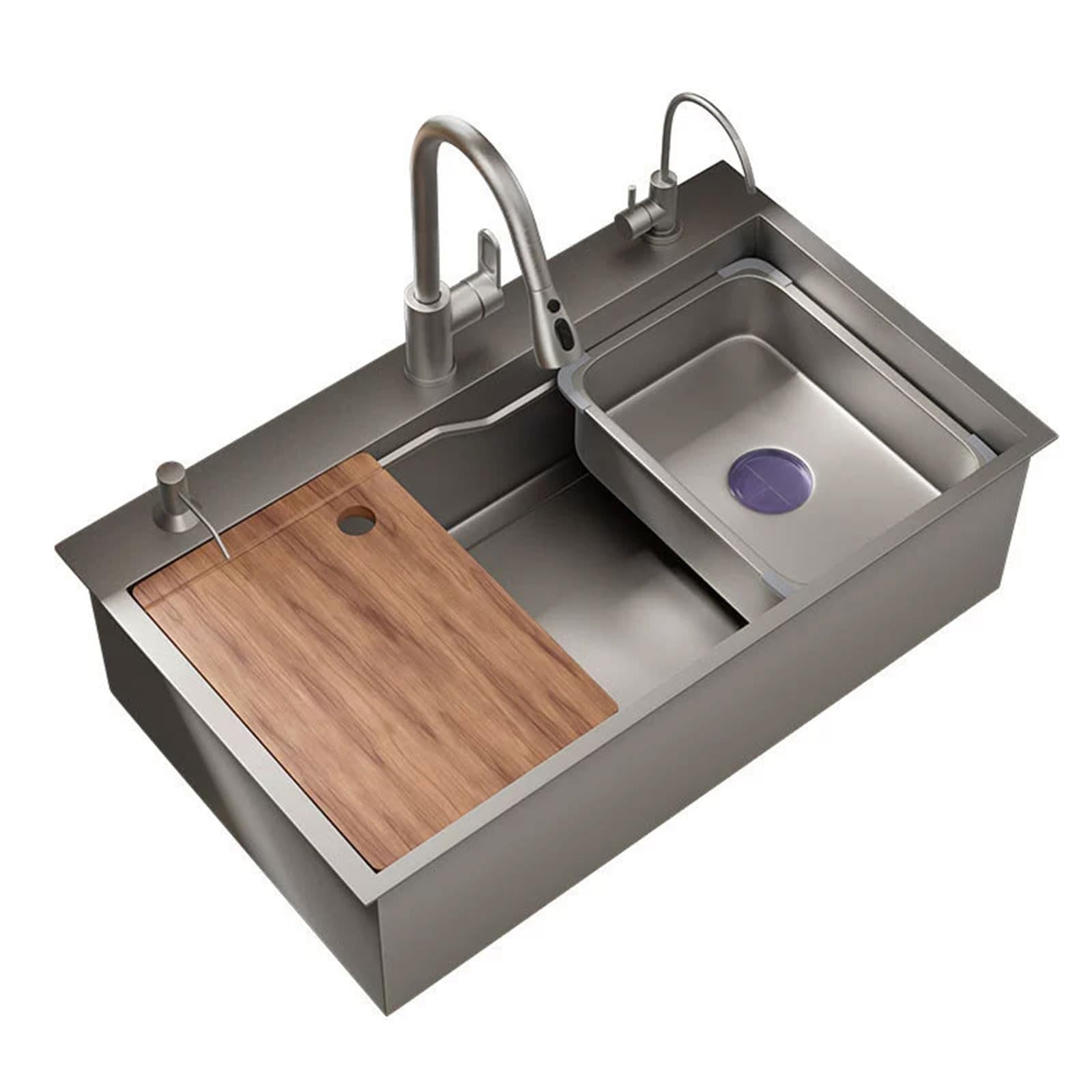 WBJGUOD Kitchen Sink, Stainless Steel Drop in/Topmount Workstation Sink One Single Deep Bowl Sinks with Multiple Accessories for Bathroom,Caravan