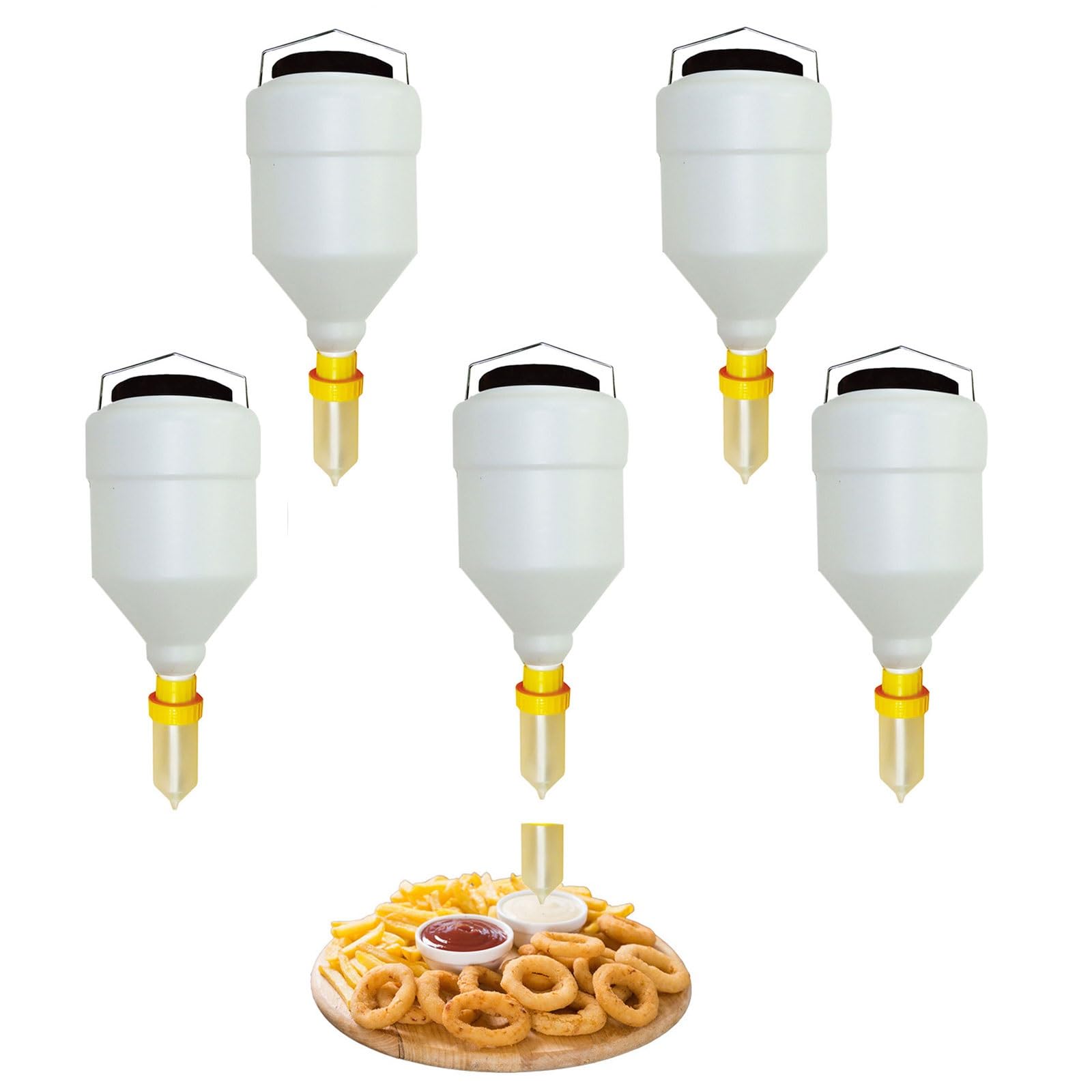 Distributeur de sauce suspendu 5,5L lot de 5 bouteilles rechargeables