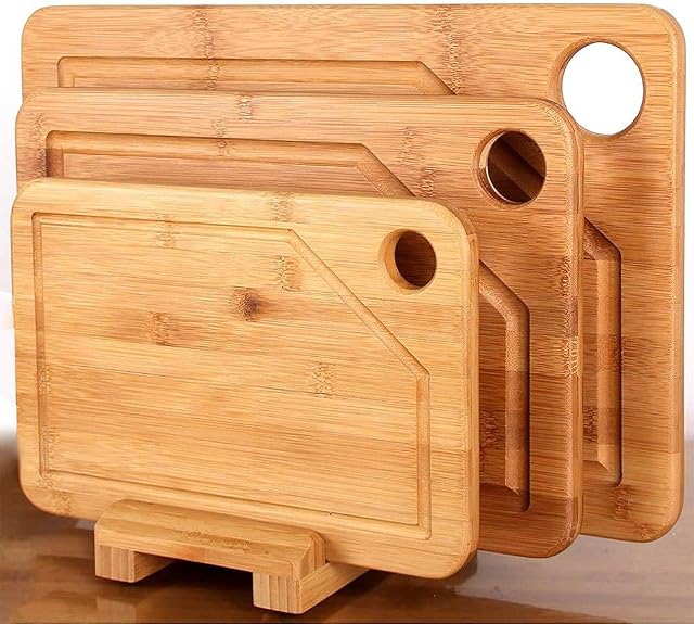 Premium Cutting Board - 3 Pieces Set (Large, Medium and Small with the Holder) | Great Gift Idea |