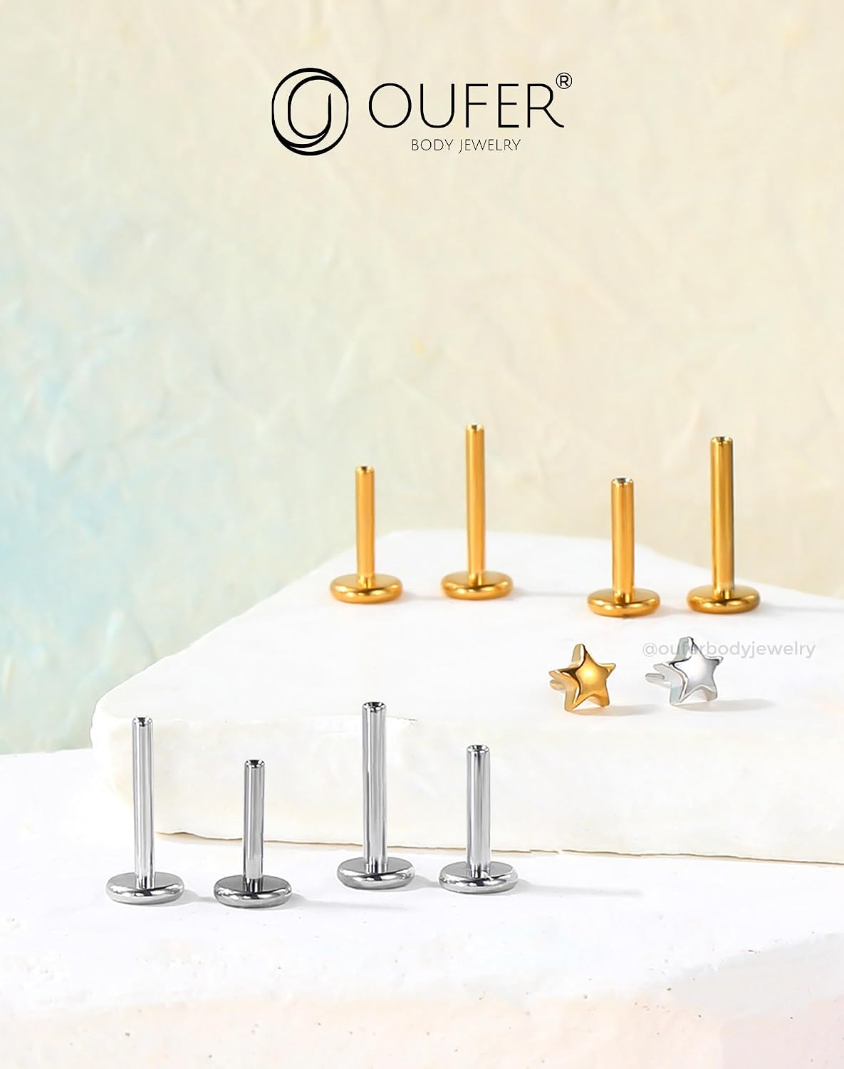 OUFER G23 Titanium Threadless Labret Studs – Flat Back Push Pin Earrings for Tragus, Helix, Monroe, Conch, Lip Piercing – 16G/18G, 6MM/8MM image 4
