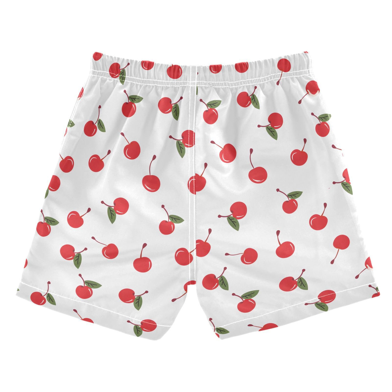ALAZA Red Cherry Leaf White Boys Quick Dry Beach Board Shorts Kids Swim Trunks Bathing Suit Swimsuit 4T