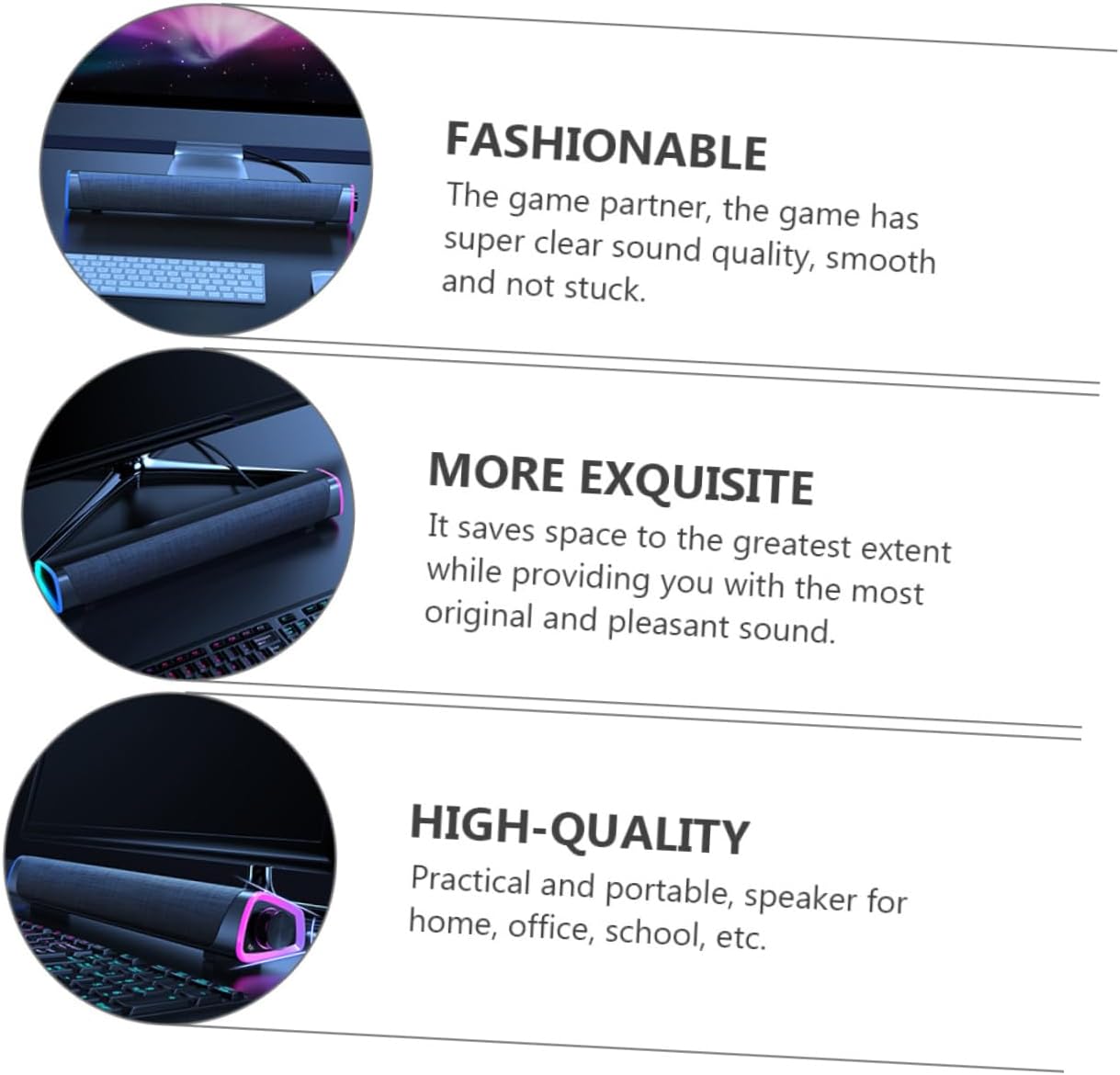 Gatuida Wired Soundbar Speakers for Desktop Black 3D Surround Sound Audio System Dual Drivers USB Powered Compatible and Tablets