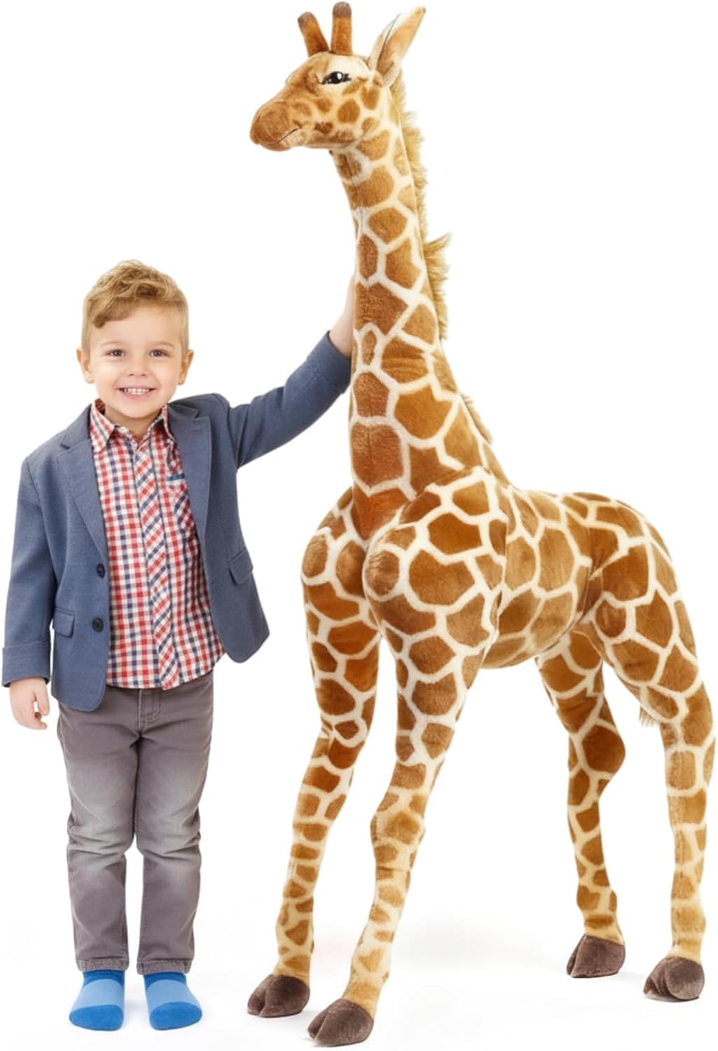 meooeck 55 inch giant giraffe stuffed animal, large plush toy for kids lifelike standing toys stuffed tall giraffe for birthday, home nursery decor