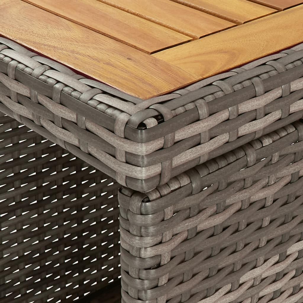 Juego de Bar de jardín de 5 Piezas con Cojines Gris ratán PE Resistente para terraza Patio Exterior con Mesa Madera Acacia y taburetes Acero para Ocio y reunión al Aire Libre
