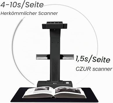CZUR ET18 Pro Professioneller Buchscanner mit LED Fülllicht OCR Dokumentenscanner 18 Megapixel Dokumentenkamera Visualizer für Windows und macOS mit Laser Verflachungstechnologie bis zu A3