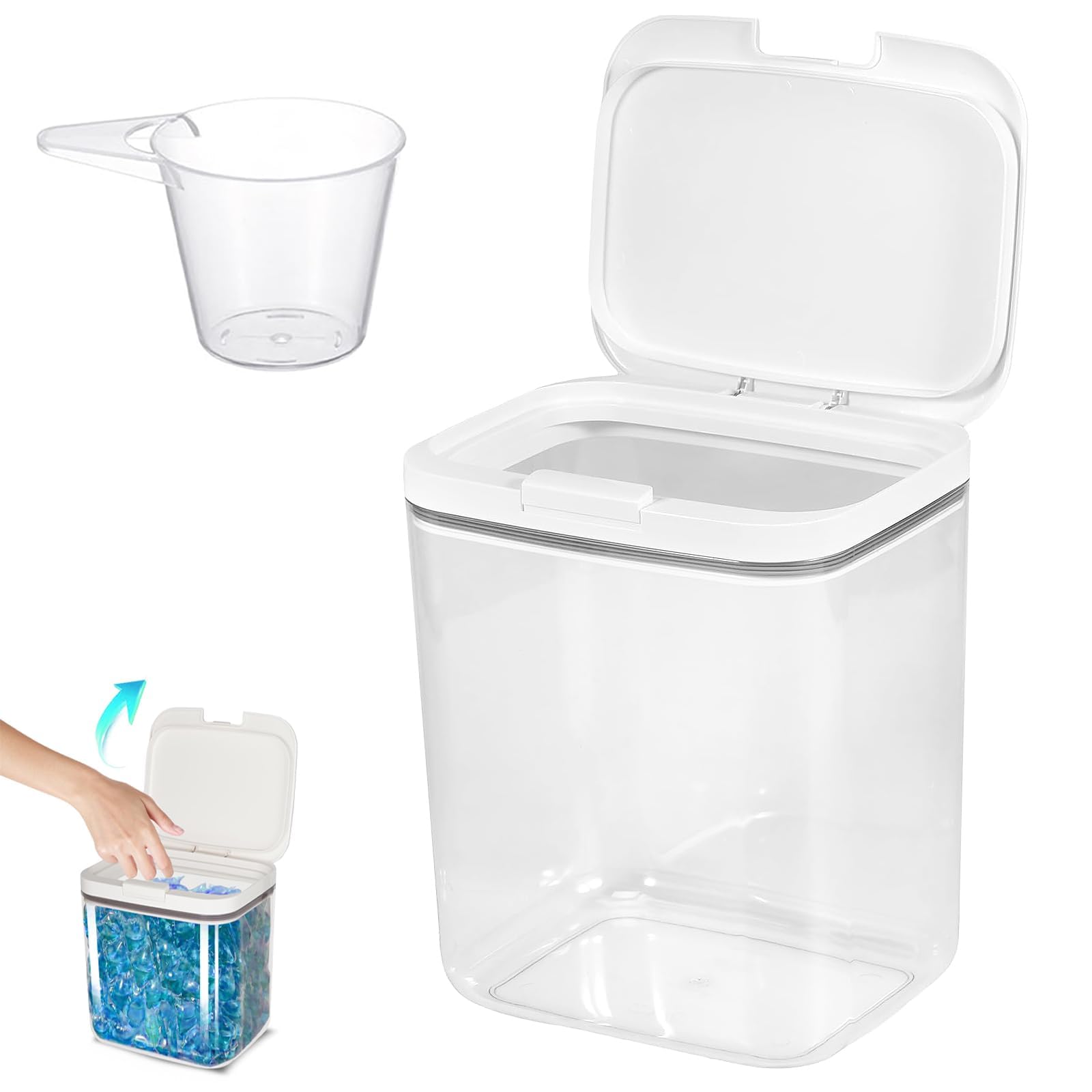 Contenitori Detersivi Lavanderia, 5,5L Trasparenti Dispenser Detersivo Lavatrice in Plastica, Contenitore per Detersivo in Polvere, Conservazione Per Detersivo, Organizer Lavanderia, Per Bagno, WC
