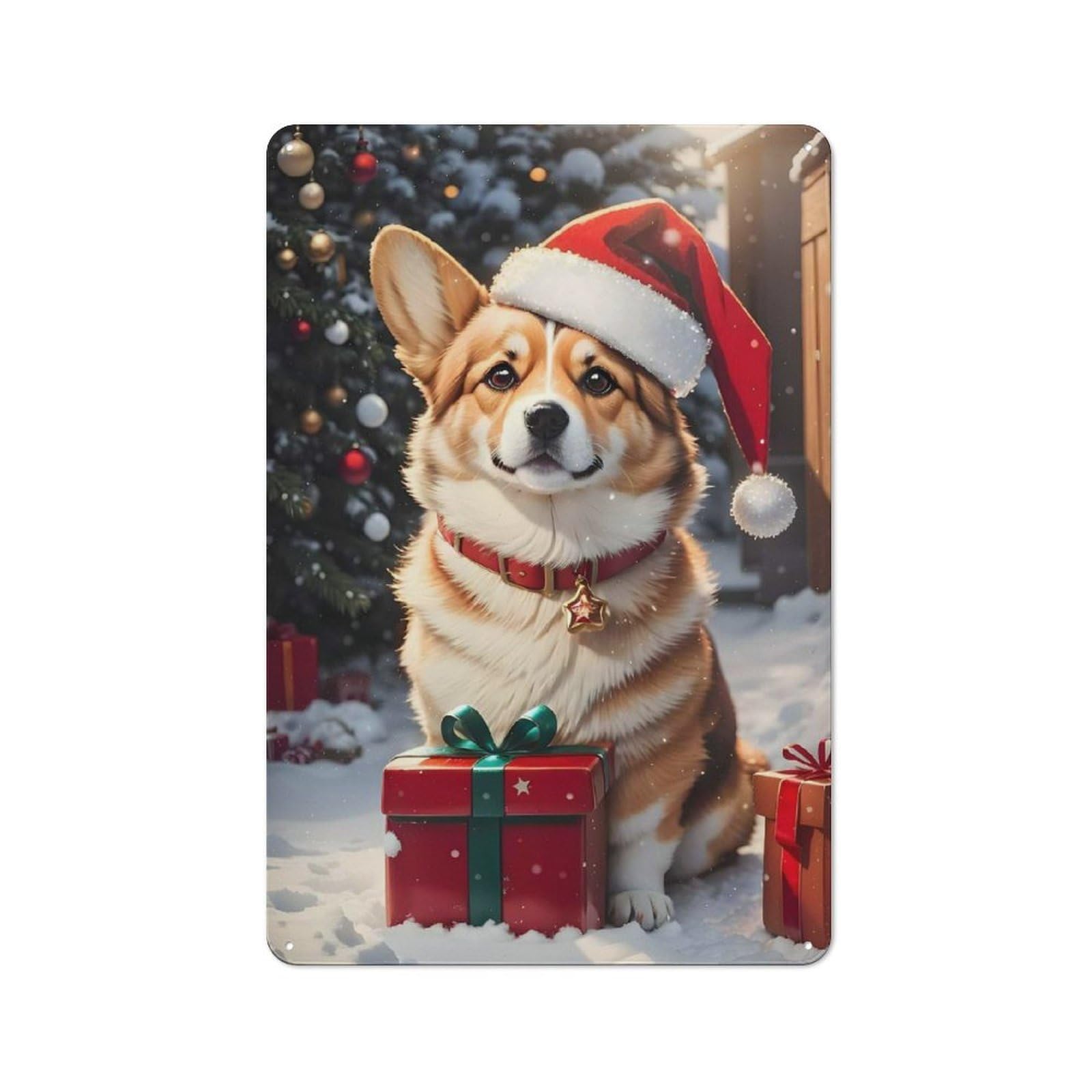 Junmoney Corgi Christmas Dog Vintage Tin Sign 30X20cm With For Studio Or Craft Room, For Garage, Workshop And Man Cave Decoration