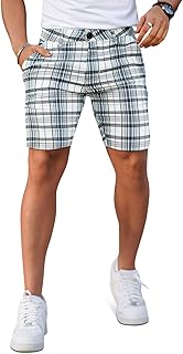 GINGTTO Mens Slim Fit Shorts Plaid Chino Short Tapered Leg Skinny Stretch