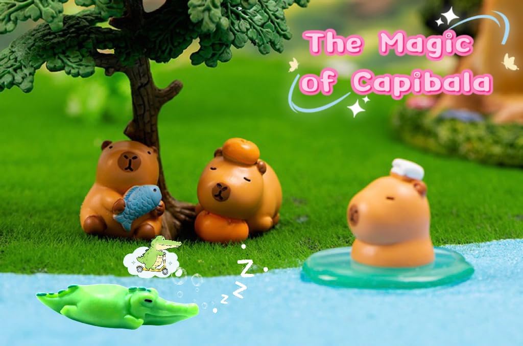 Mini Capybara Figures: 17 Pcs Tiny Resin Animals for Car Dashboard Dollhouse Decor Capybara Birthday Decorations Graduation Cake Toppers Fairy Garden & Birthday Gifts