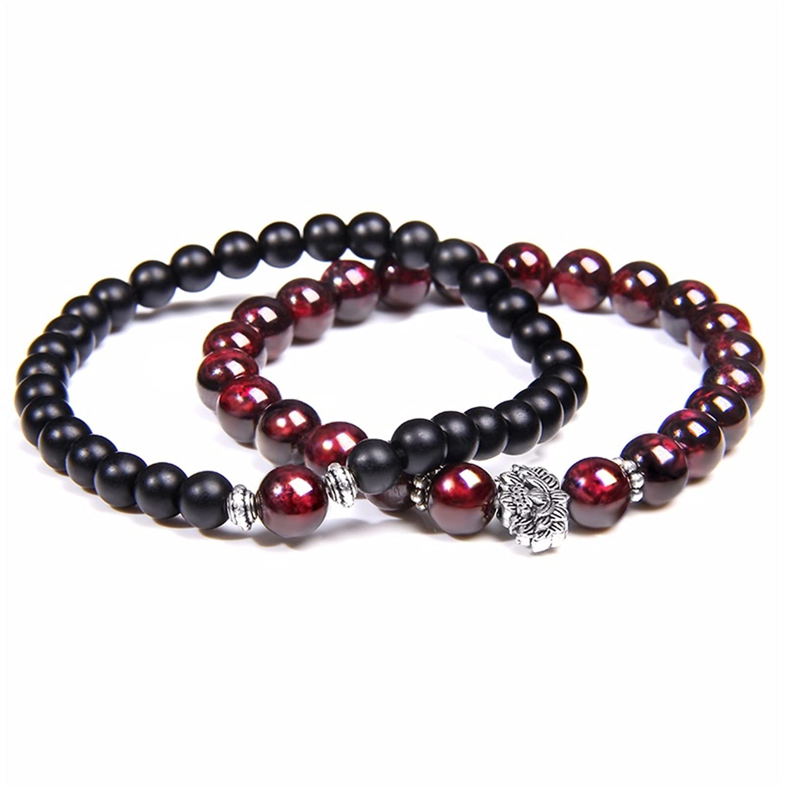 Naturstein-Armband, Herren-Armbänder, natürlicher Granat-Perlen-Armband für Frauen, rotes Stein-Armband, versilbert, Yoga-Balance, Paar-Schmuck, Geschenk, Armband-Schmuck
