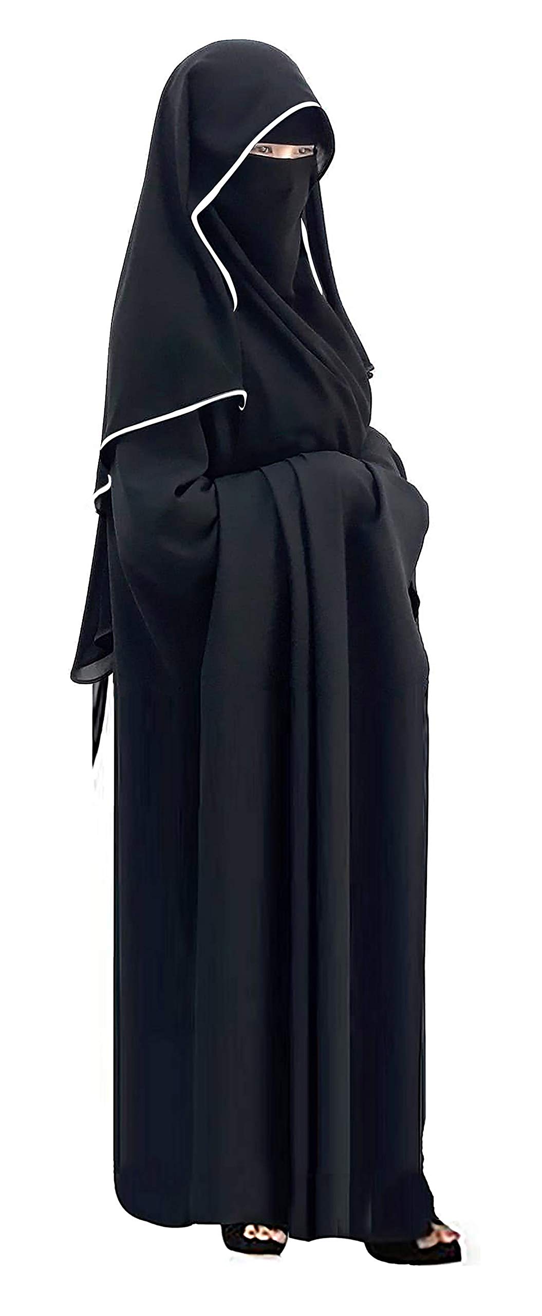 Bonballoon Women's Black X White Saudi Chiffon First Class Quality Long Saudi Niqab Burqa Hijab Face Cover Veil Islam Islamic Jilbab ( Satin), One Size