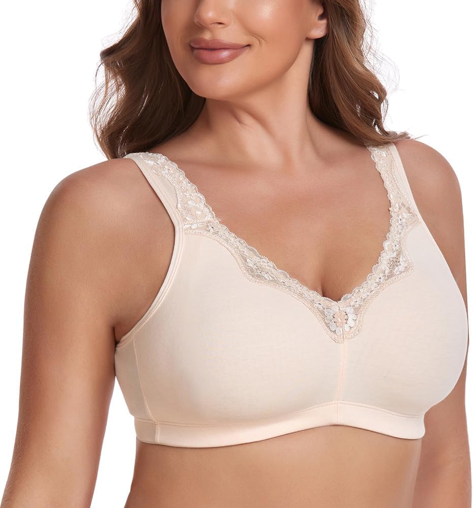 TELIMUSSTO Women's Plus Size Soft Cotton Lace Bra Full Coverage Wirefree Non-Padded - Image 3