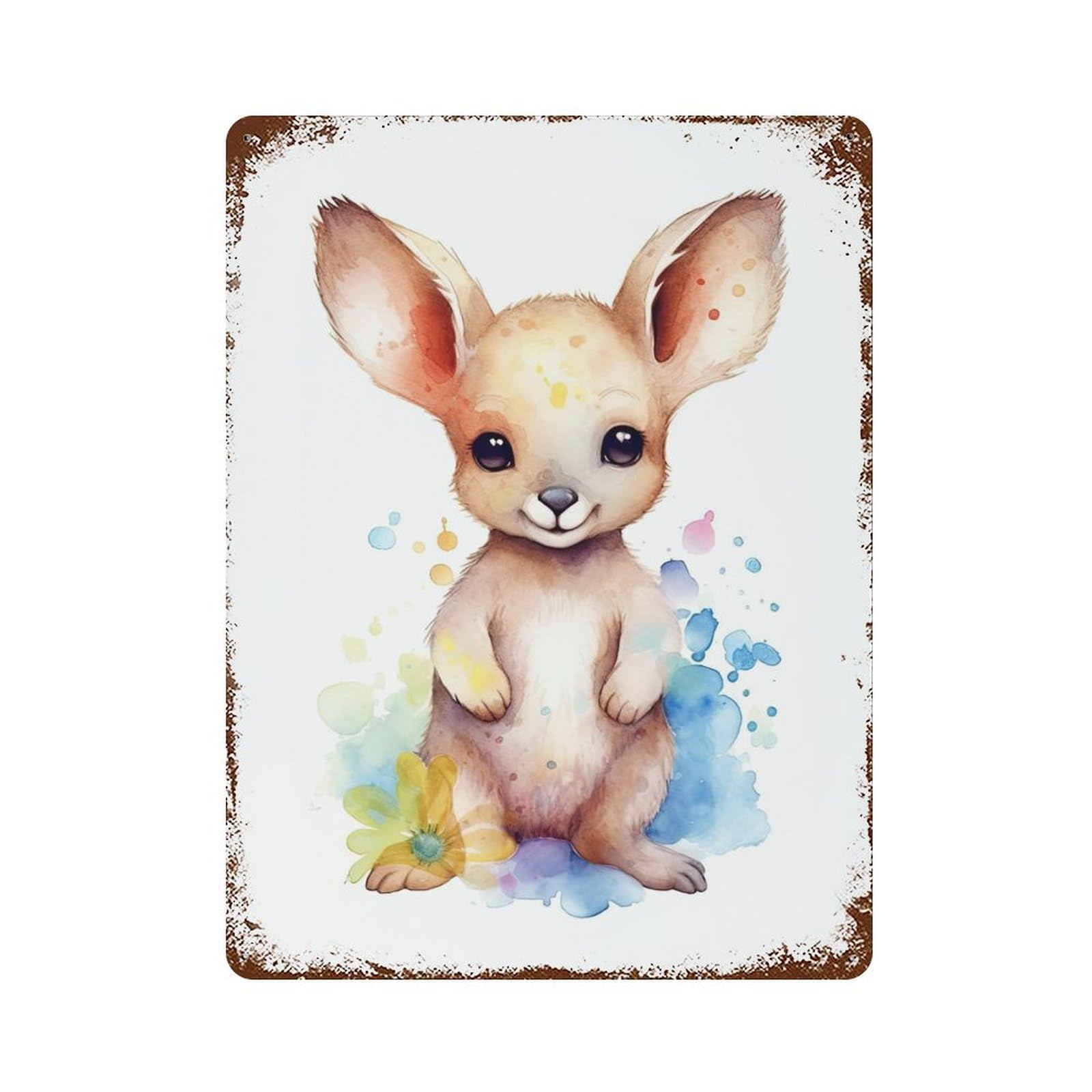 Garage Style Watercolor Baby Kangaroo Decorative Tin Sign 15.7"x11.8", Industrial Home Decor for Bar And Workshop