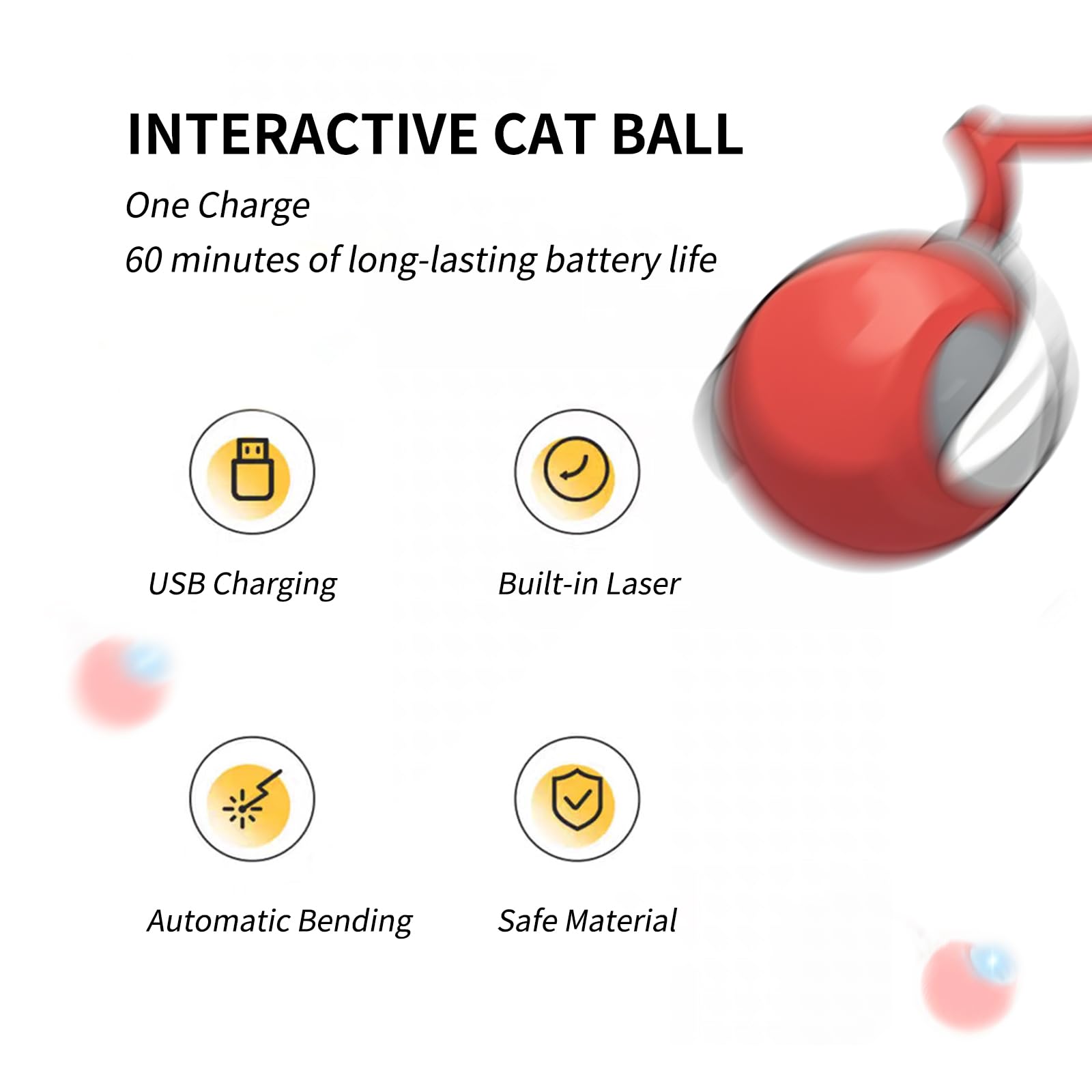 ZukQvrivelig Speedy Tail 2.0,Cat Ball Toy,Interactive kitten Toy,Speedy Tail Cat pussy,3 Modes: Fast, Blue Light, Slow - Image 2