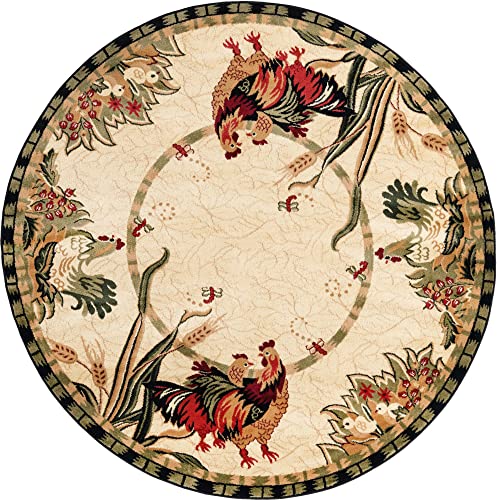 Image of Unique Loom Barnyard Collection Area Rug - Farm (7' 1 inch Round, Cream / Black)