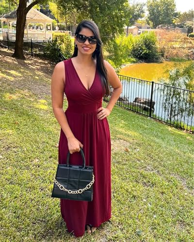 Image of AUSELILY Maxi Dresses for Women Summer Casual Sleeveless V Neck Wrap Dress | Sleeveless Long maxi dress with wrap V neck & side pockets, for formal cocktail, beach & casual daily wear