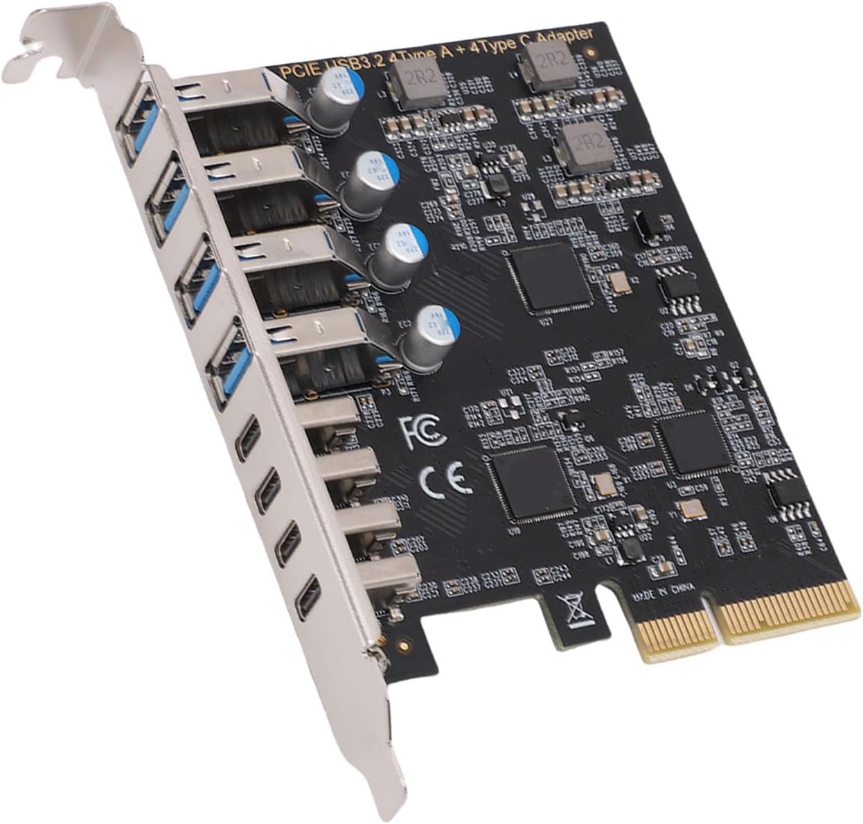 Yunseity PCIe to USB 3.2 Gen 2 Card, 8 Ports 4 Type C 4 Type A 10Gbps Bandwidth, with Plug and Play, for Wins for Linux for OS X Desktop PC