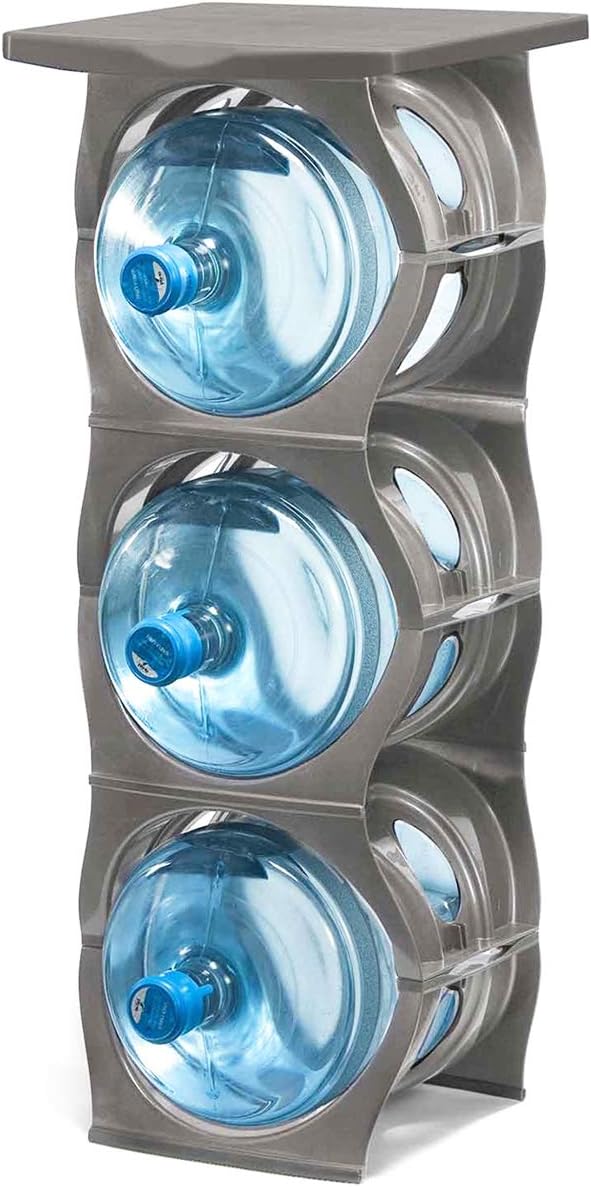 U Bottle Storage Rack for Water Cooler | Modular | Space-Saving | Silver | THREE Bottle Rack With Shelf