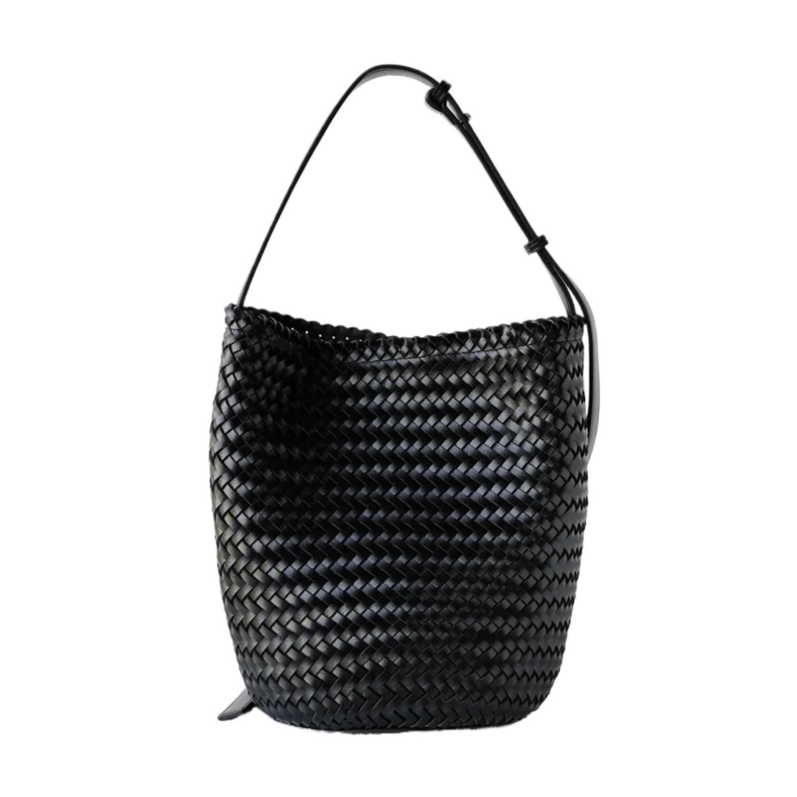 Amengj Women's Black Woven Leather Bag Handwoven Bag Bucket Casual Bucket Bags(Black)