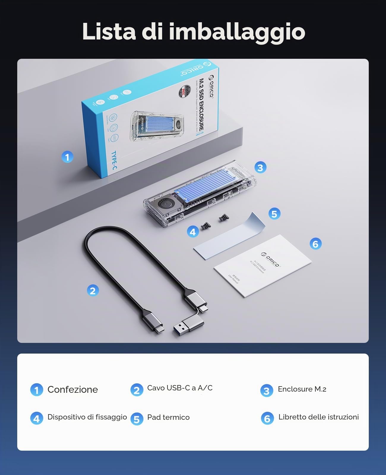ORICO Case SSD M.2 NVMe 40Gbps, Adattatore SSD M2 NVMe USB 4 Con Ventilatore Incorporato, Esterno Enclosure per M-Key SSD 2230/2242/2260/2280, Compatibile Thunderbolt 4/3 USB 3.2/3.1/3.0, TCM2-U4-BL