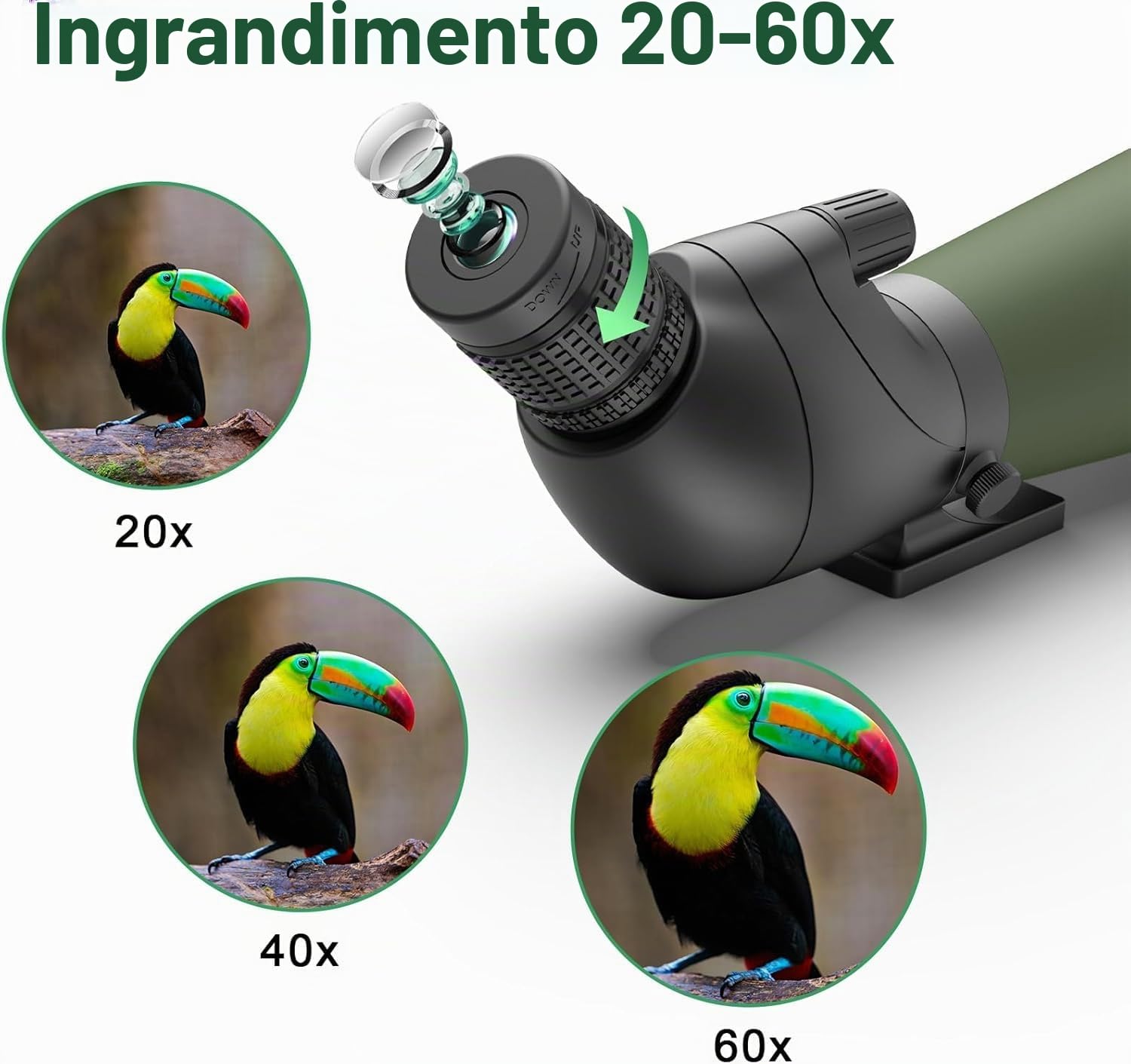 Gosky 20-60x80 da osservazione con treppiede, borsa da trasporto e smartphone - BAK4 HD cannocchiale ad angolo - cannocchiale impermeabile per caccia al bersaglio Bird Watching