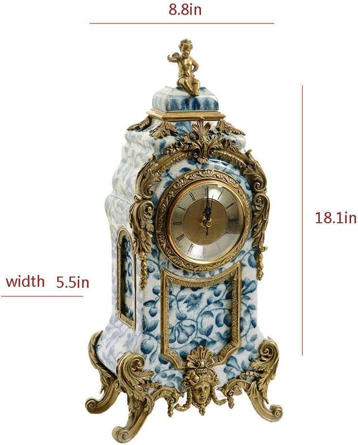 Desk Clock Home Living Room Clock Blue and White Porcelain Atmosphere Art Clock Craft Clock Clock Desktop Clock