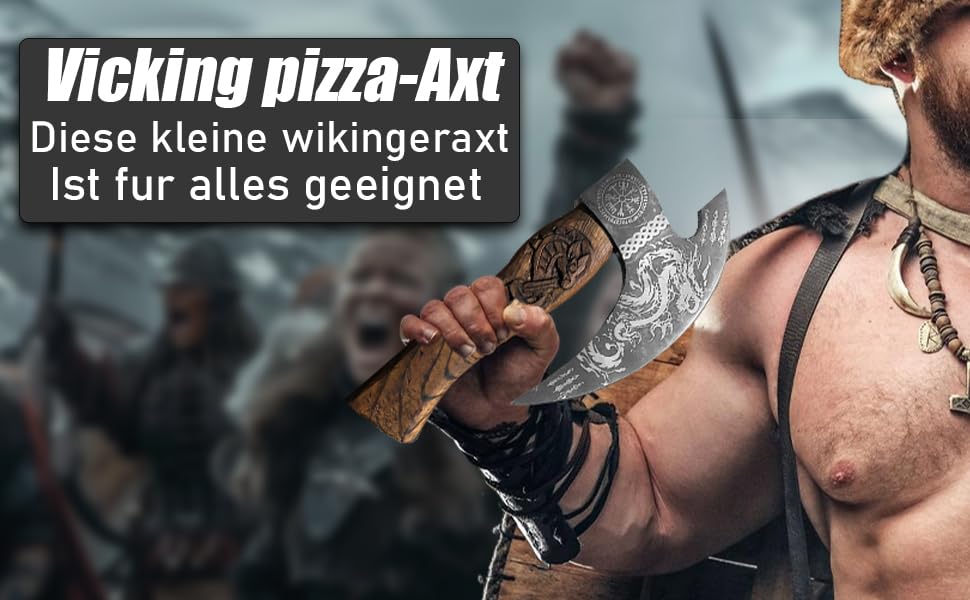 Novahaven"Handcrafted Viking Pizza Axe - Carbon Steel Blade with Dragon Engraving & Ash Wood Handle - Sharp, Durable, Unique Pizza Cutter with Artisan Design (Gold)