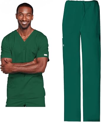 Cherokee Scrub Set for Men or Women, Traditional Fit 4 Pocket V-Neck Top 4725 with 5 Pocket Natural Rise Cargo Pant 4043