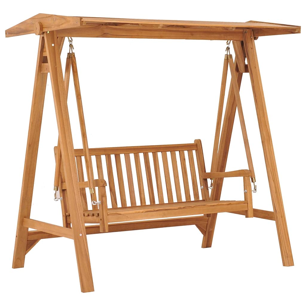 Vidaxl Brown - Solid Teak Wood Swing Bench (170 Cm) With Adjustable Canopy; Great For Garden And Other Outdoor Living Spaces