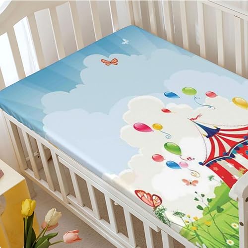 Miniatura 3 de Sábana bajera ajustable para cuna con temática de circo, sábana bajera estándar para cuna para niños pequeños, sábana de bebé para niños y niñas, 28
