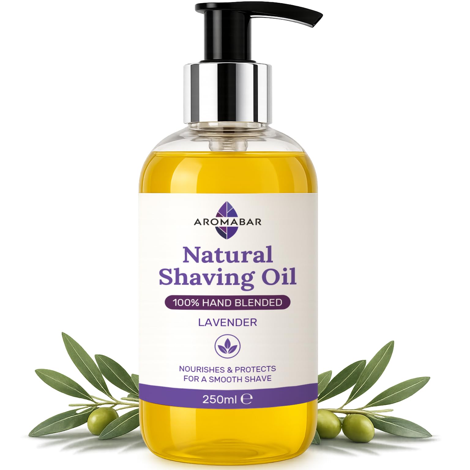 Huile De Rasage Naturelle avec Huile Essentielle De Lavande pour peau sensible 250ml Distributeur Pompe
