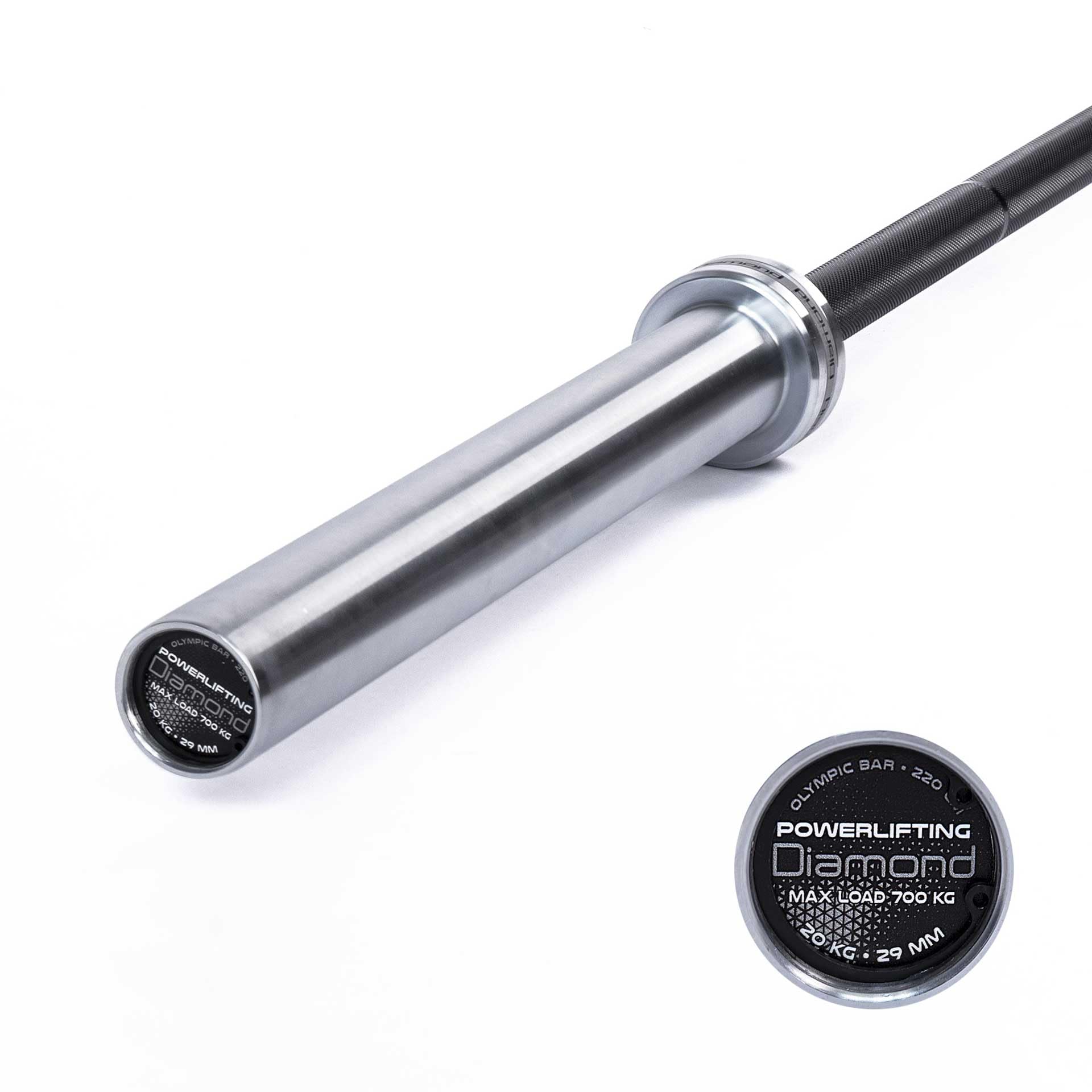 Diamond【Bilanciere Powerlifting 220 cm – 700 kg Carico】Per Dischi da 50 mm, 20 kg, 29 mm Impugnatura, Hard Chromed, Zigrinatura Centrale, 190.000 PSI, Palestra e Home Gym End Cap Quick View