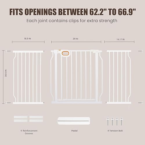 Miniatura 2 de Puerta extra ancha para bebés con puerta montada a presión de 62.2 a 66.9 pulgadas, puertas de seguridad para perros, puertas de seguridad para